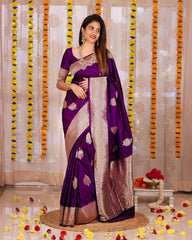 Soft Lichi Silk Saree with All-Over Jacquard Work & Matching Blouse – Elegant Traditional Wear