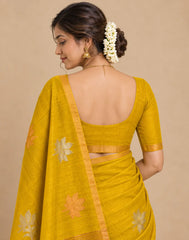 Yellow Cotton Silk Saree