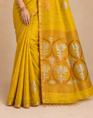 Yellow Cotton Silk Saree