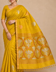 Yellow Cotton Silk Saree