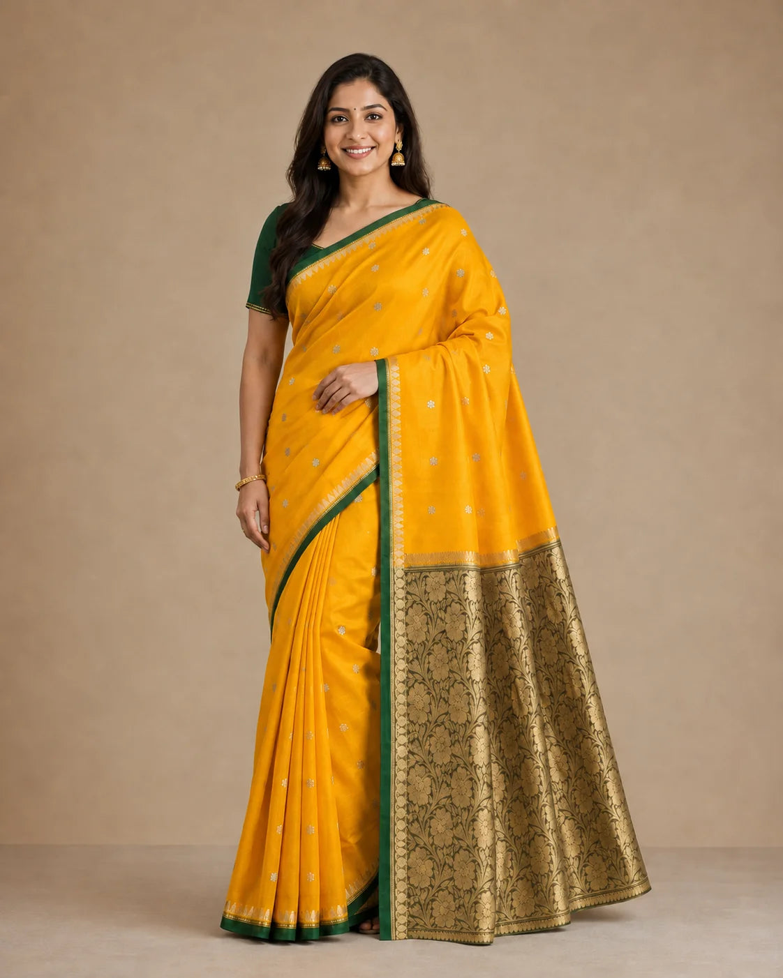 Yellow-Green Silk Saree
