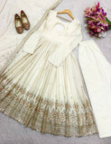 Elegant Pure Chinon Silk Gown Set with Heavy Embroidery Work