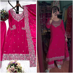 Chinon Silk Embroidered Kurti Set with Dupatta