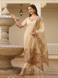 Elegant Viscose Assam Silk Suit Set with Embroidered Beads & Printed Dupatta