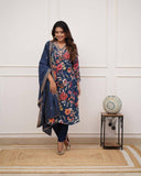 Pure Russian Silk Kurti Set with Embroidered Chanderi Dupatta