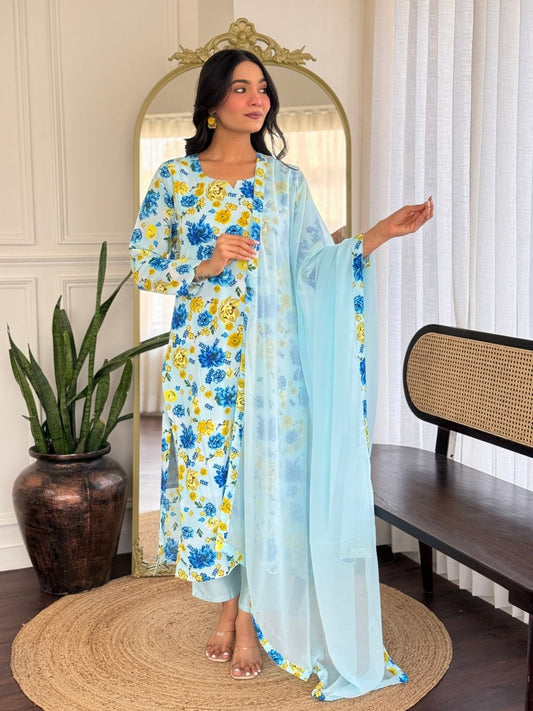 Graceful Georgette Top with Chanderi Silk Bottom & Dupatta Set