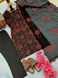 Roman Silk Embroidered Suit with Cutwork Dupatta