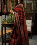 Ajrakh Print Muslin Cotton Sarees With Fumka Pallu At Wholesale Price