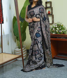 Ajrakh Print Muslin Cotton Sarees With Fumka Pallu At Wholesale Price