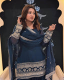 Georgette Kurti with Ruffled Sharara & Sequins Embroidered Dupatta Set