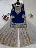 Beautiful Designer Faux Georgette Sequence Blue Sharara Set With Dupatta