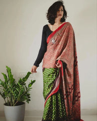 Buy Ajrakh Print Muslin Cotton Sarees Online At Wholesale Rates