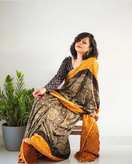 Buy Ajrakh Print Muslin Cotton Sarees Online At Wholesale Rates