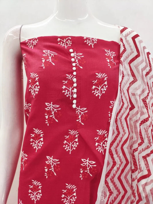 Buy Red Color Cotton Slub Print Dress Material Collection At Wholesale Rate