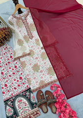 Elegant Faux Georgette Embroidered Suit Set with Digital Print Crepe Plazzo