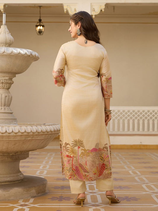 Elegant Viscose Assam Silk Suit Set with Embroidered Beads & Printed Dupatta