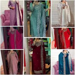 Chinon Silk Embroidered Kurti Set with Dupatta