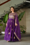 Chinnon Embroidered Gown with Dupatta – Rama & Purple