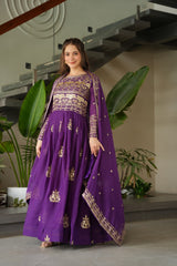 Chinnon Embroidered Gown with Dupatta – Rama & Purple