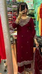 Chinon Silk Embroidered Kurti Set with Dupatta