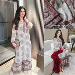Elegant Faux Georgette Embroidered Suit Set with Digital Print Crepe Plazzo
