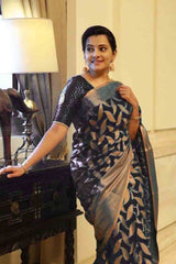 Soft Lichi Silk Saree with All-Over Jacquard Work & Heavy Brocade Blouse