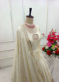 Elegant Pure Chinon Silk Gown Set with Heavy Embroidery Work