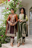 Star Georgette Embroidered Top with Crêpe Bottom & Dupatta Set