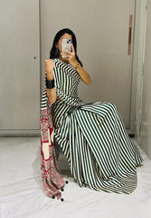 Pure Crepe Satin Ajrak Printed Saree with Rich Pallu