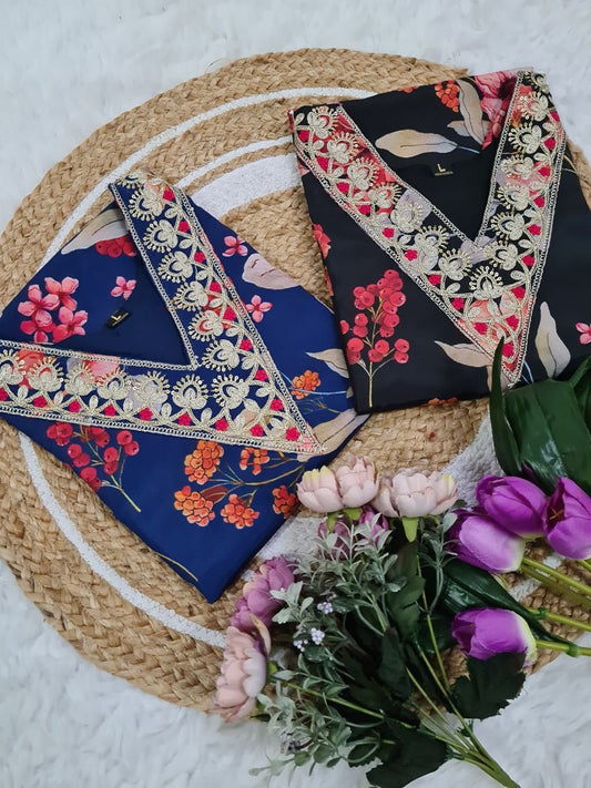 Pure Russian Silk Kurti Set with Embroidered Chanderi Dupatta
