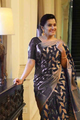 Soft Lichi Silk Saree with All-Over Jacquard Work & Heavy Brocade Blouse