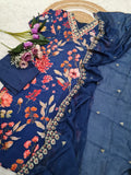 Pure Russian Silk Kurti Set with Embroidered Chanderi Dupatta