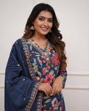 Pure Russian Silk Kurti Set with Embroidered Chanderi Dupatta