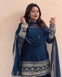 Georgette Kurti with Ruffled Sharara & Sequins Embroidered Dupatta Set