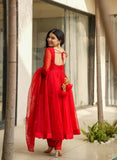 Elegant Tabby Silk Embroidered Gown Set with Dupatta
