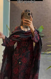 Roman Silk Embroidered Suit with Cutwork Dupatta
