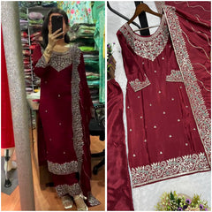 Chinon Silk Embroidered Kurti Set with Dupatta