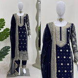 Perfect Teal Blue Color Readymade Suits With Thread And Sequin Work At Manufacturer Rate