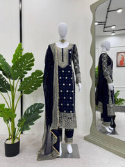 Perfect Teal Blue Color Readymade Suits With Thread And Sequin Work At Manufacturer Rate