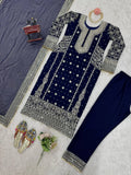 Perfect Teal Blue Color Readymade Suits With Thread And Sequin Work At Manufacturer Rate