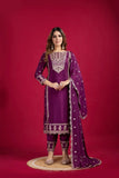 Purple Color Chinon Silk Salwar Suit With Heavy Embroidery & Mirror Work At Manufacturer Rates