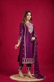 Purple Color Chinon Silk Salwar Suit With Heavy Embroidery & Mirror Work At Manufacturer Rates