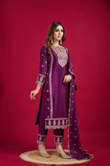 Purple Color Chinon Silk Salwar Suit With Heavy Embroidery & Mirror Work At Manufacturer Rates