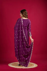 Purple Color Chinon Silk Salwar Suit With Heavy Embroidery & Mirror Work At Manufacturer Rates