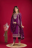 Purple Color Chinon Silk Salwar Suit With Heavy Embroidery & Mirror Work At Manufacturer Rates