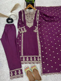Purple Color Chinon Silk Salwar Suit With Heavy Embroidery & Mirror Work At Manufacturer Rates