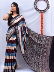 Soft Muslin Cotton Digital Print Saree With Tassel Pallu – Unstitched Blouse