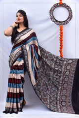 Soft Muslin Cotton Digital Print Saree With Tassel Pallu – Unstitched Blouse