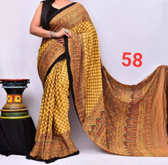 Soft Muslin Cotton Digital Print Saree With Tassel Pallu – Unstitched Blouse