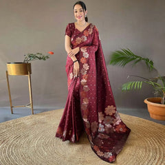 Stunning Soft Lichi Silk Saree With Rich Pallu & Jacquard Blouse